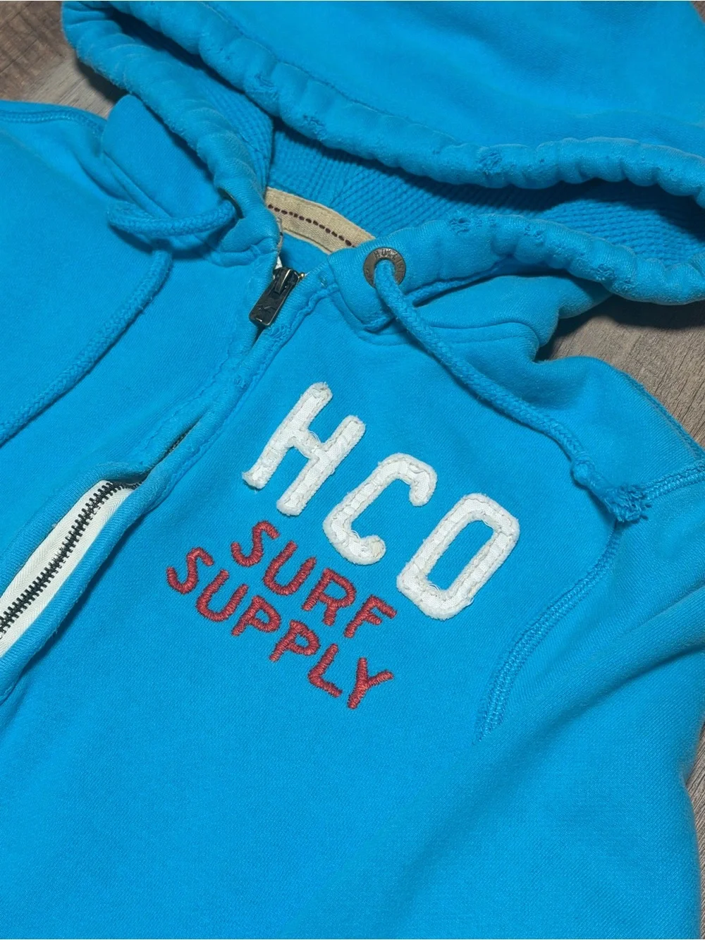 Vintage Hollister HCO Surf Supply Full-Zip Hoodie Turquoise Blue | Medium